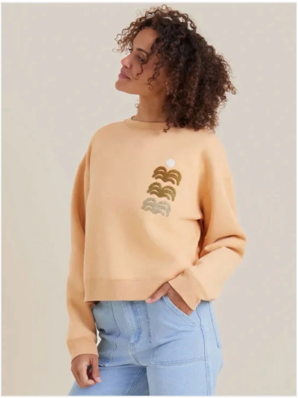 Roark Peach Crewneck with Wave Embroidery